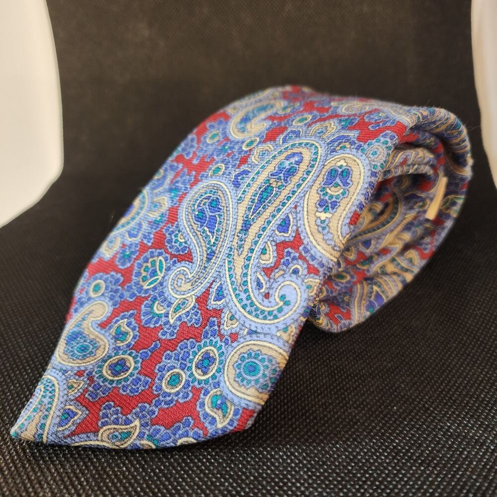 Vintage Strathmore Mens Tie W 3.25" L 56" Blue Red Paisley Print FLAWS